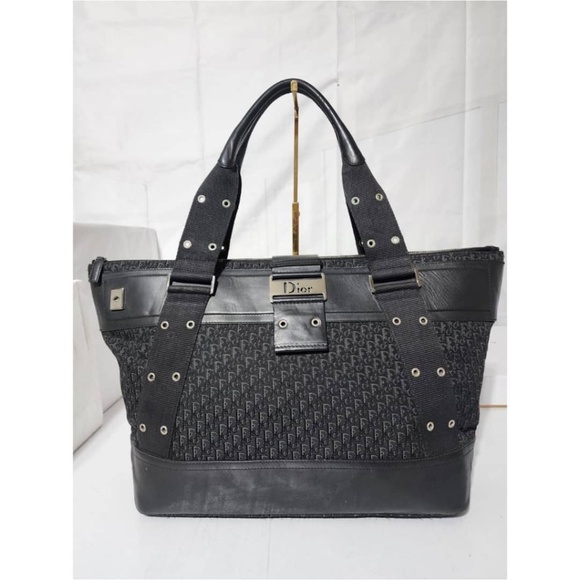 Authentic CHRISTIAN DIOR Vintage Canvas Diorissimo Tote Bag Black - Picture 1 of 5